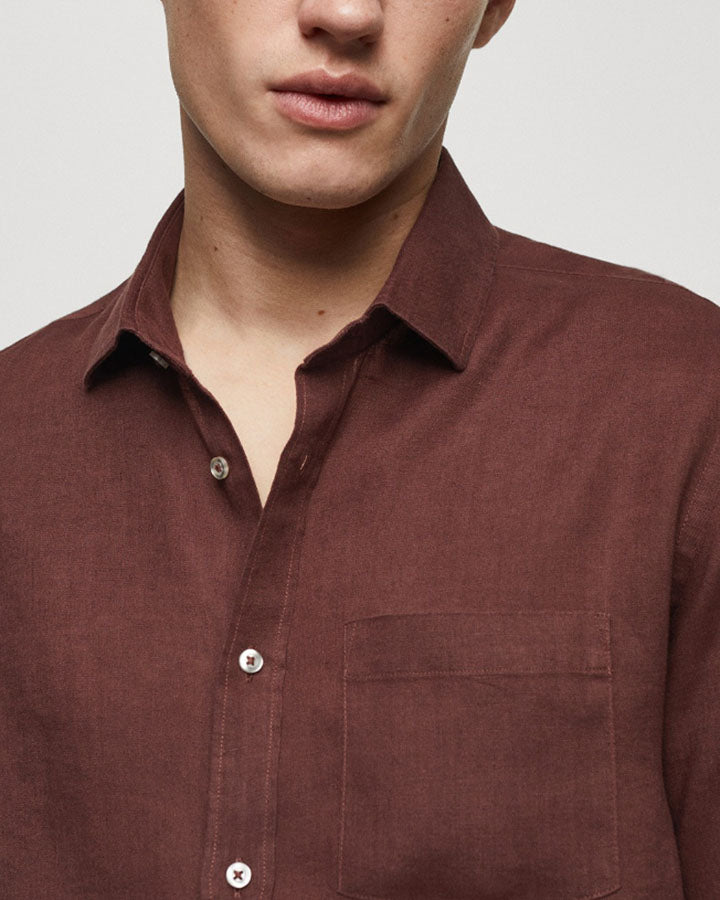 Dark Brown Cotton Long-Sleeve Shirt