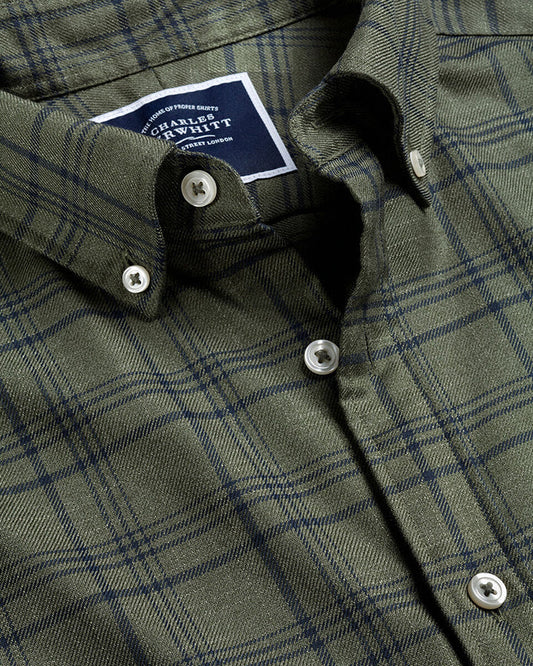 Olive Green Colored Checkered Cotton Shirt