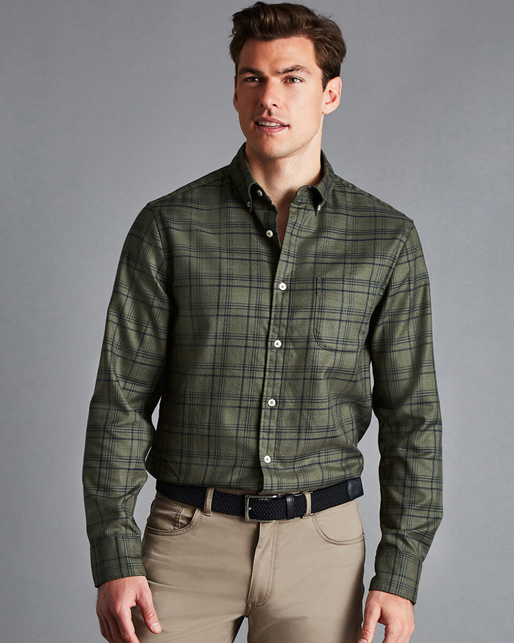 Olive Green Colored Checkered Cotton Shirt