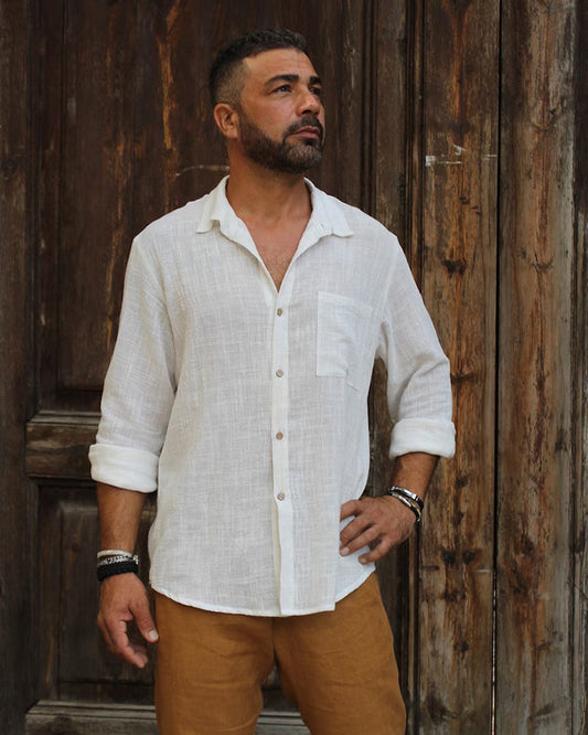 Premium Men's White Colored Cotton Shirt