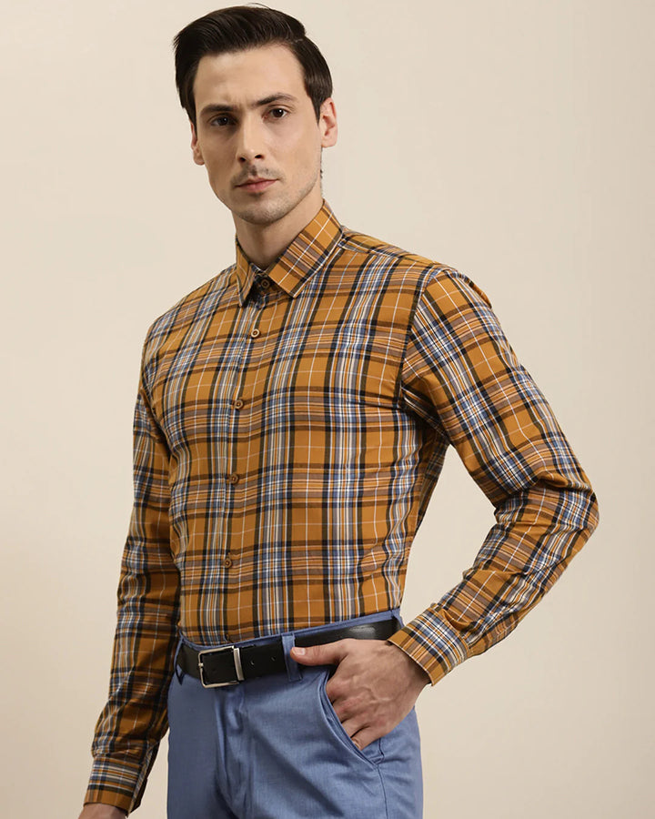 Premium Mustard Cotton Checks Shirt