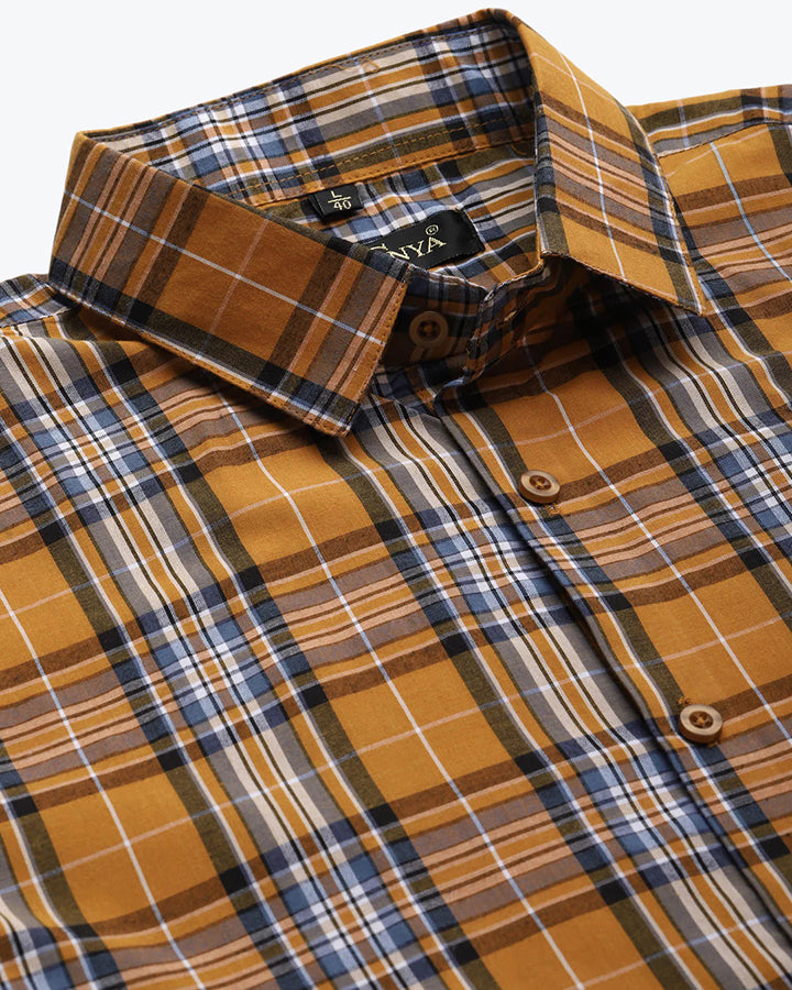 Premium Mustard Cotton Checks Shirt