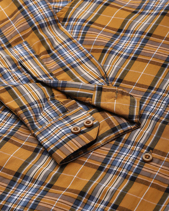 Premium Mustard Cotton Checks Shirt