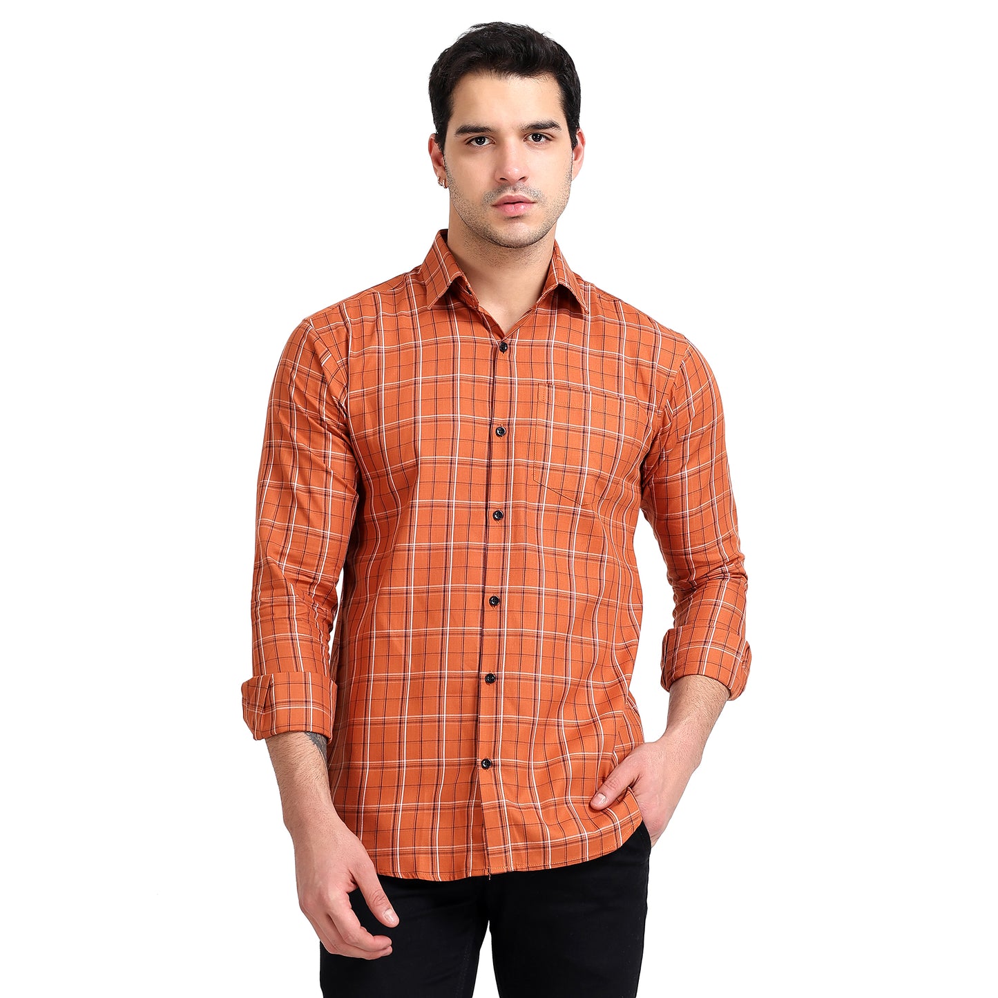 Rust Colored Checkered Cotton Shirt