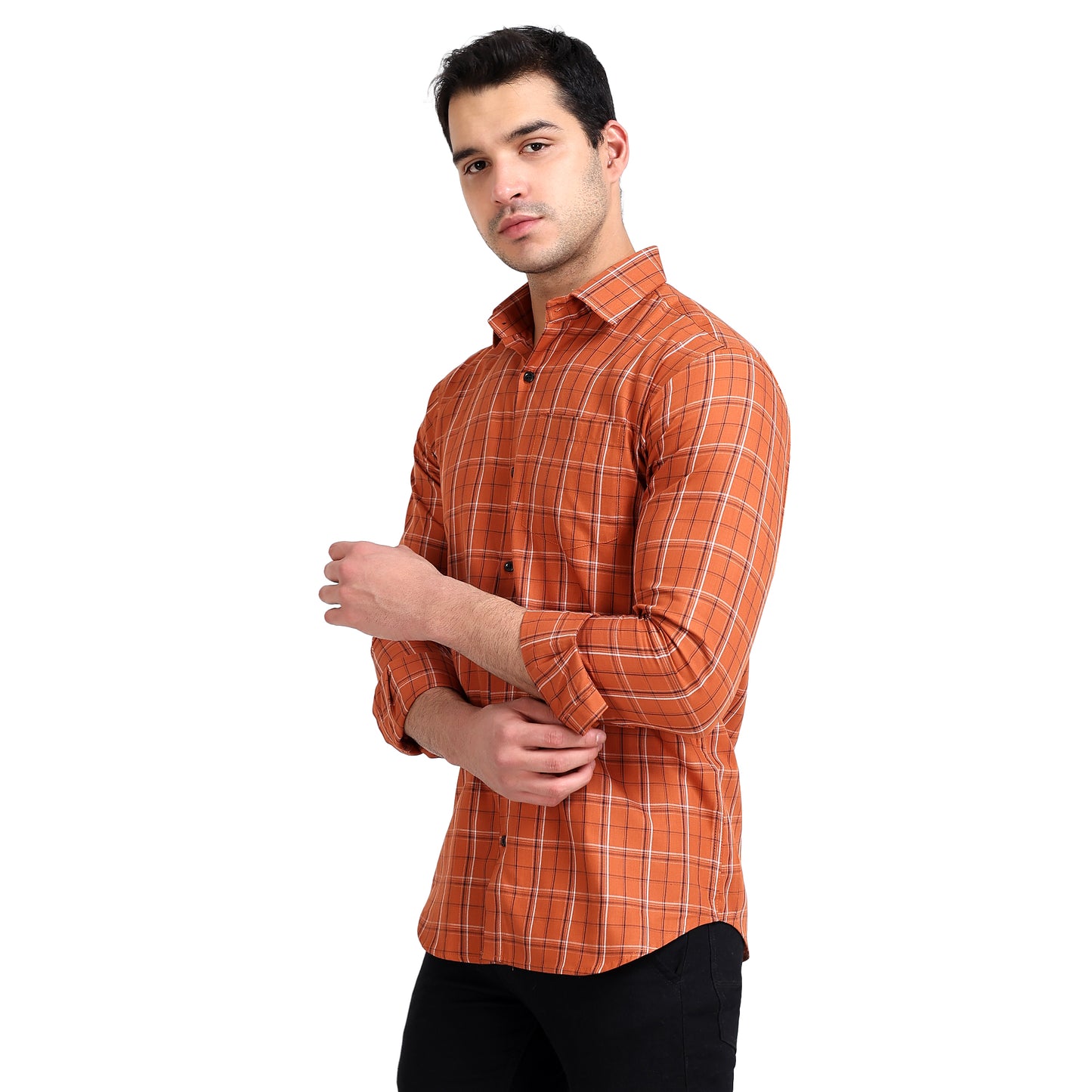 Rust Colored Checkered Cotton Shirt