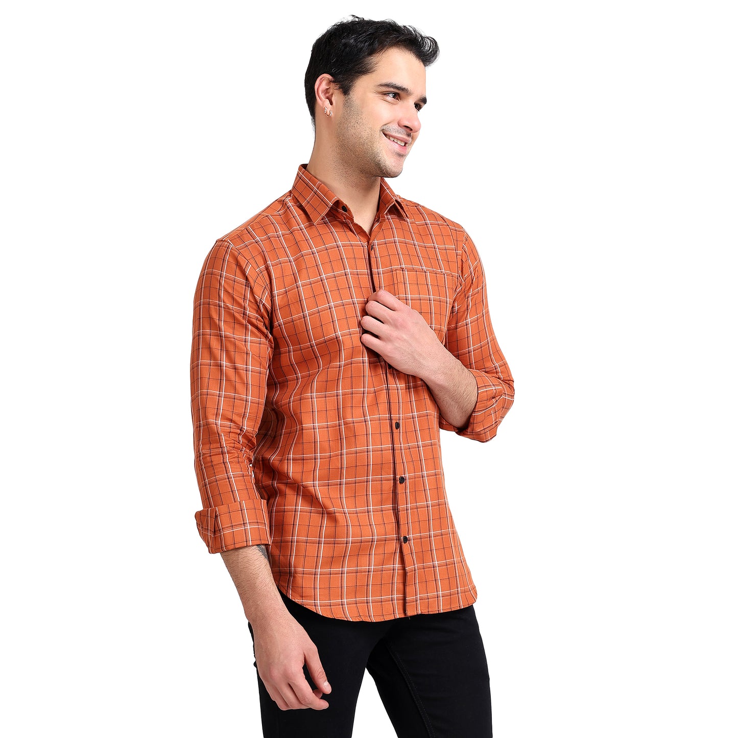 Rust Colored Checkered Cotton Shirt