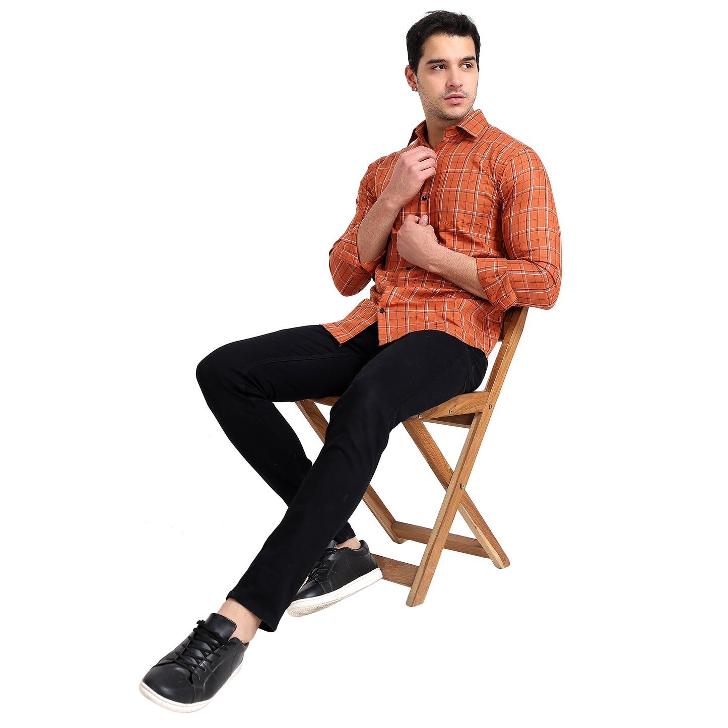 Rust Colored Checkered Cotton Shirt