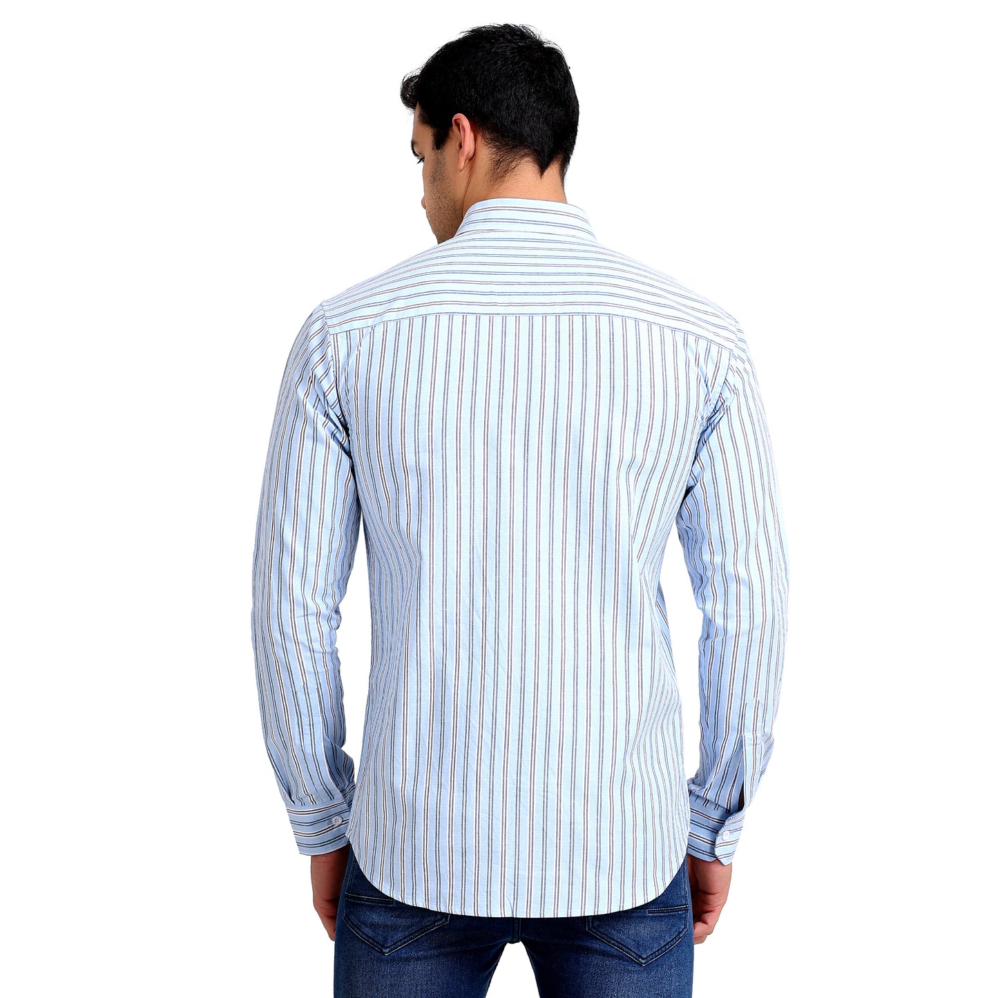 Sky Blue Colored Striped Cotton Shirt