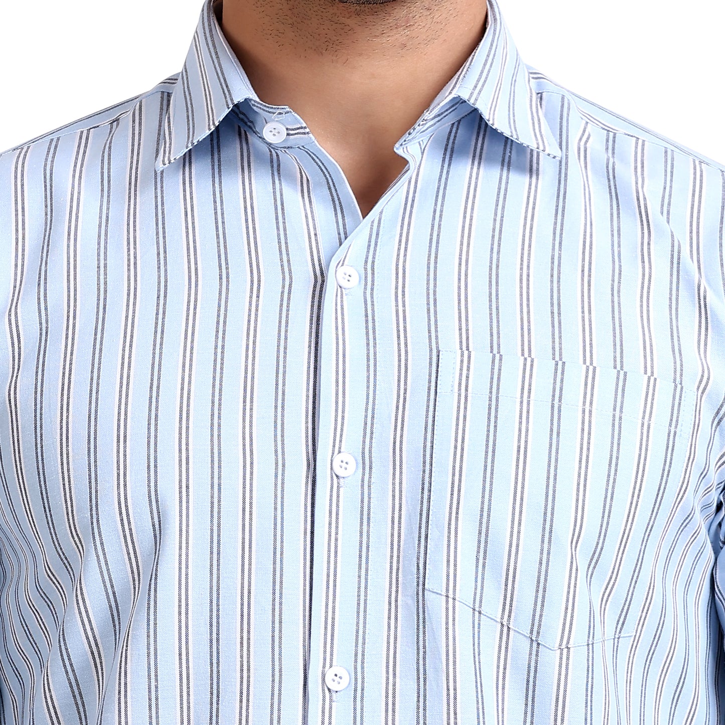 Sky Blue Colored Striped Cotton Shirt