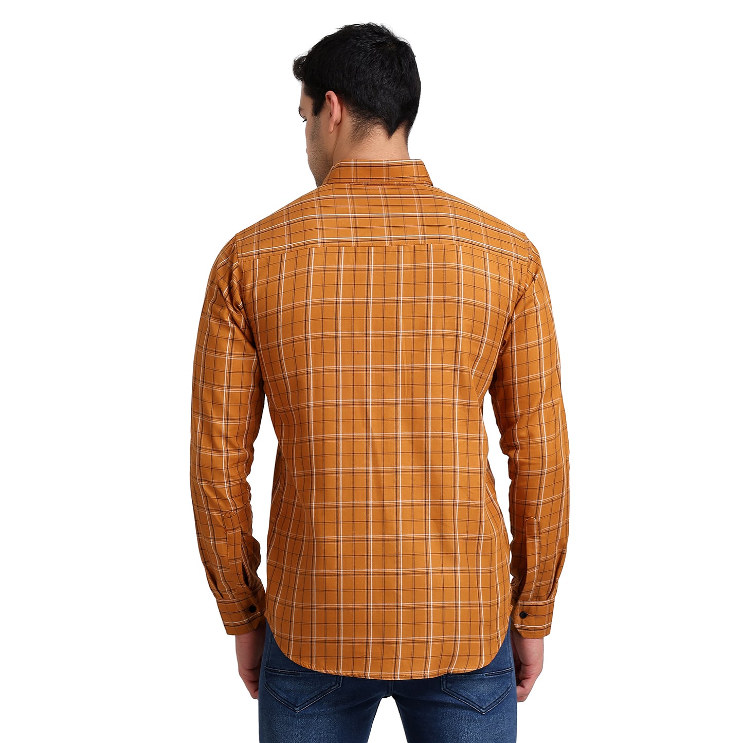 Mustard Colored Checkered Cotton Shirt