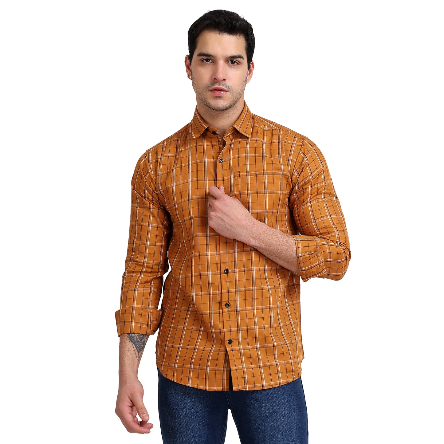 Mustard Colored Checkered Cotton Shirt