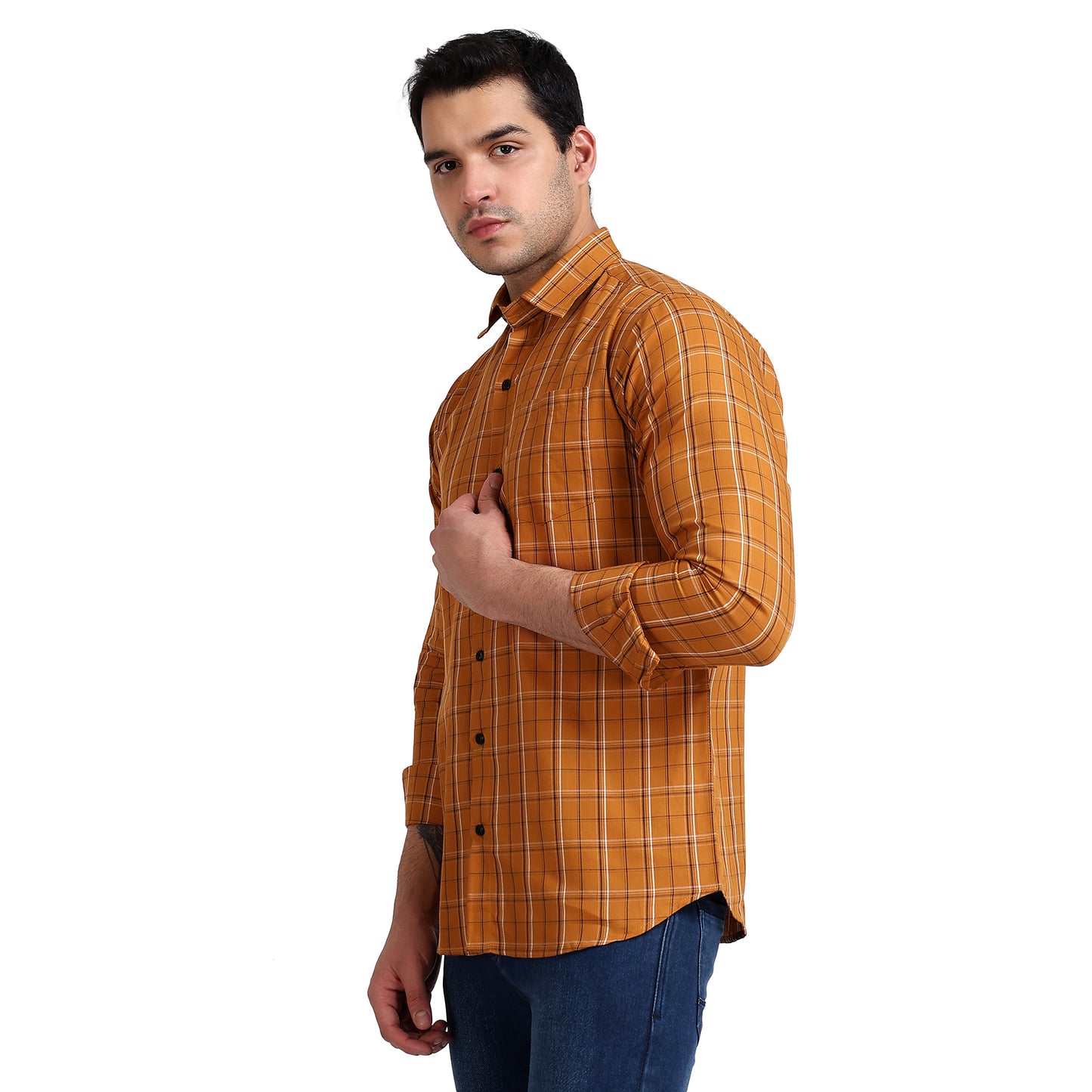 Mustard Colored Checkered Cotton Shirt