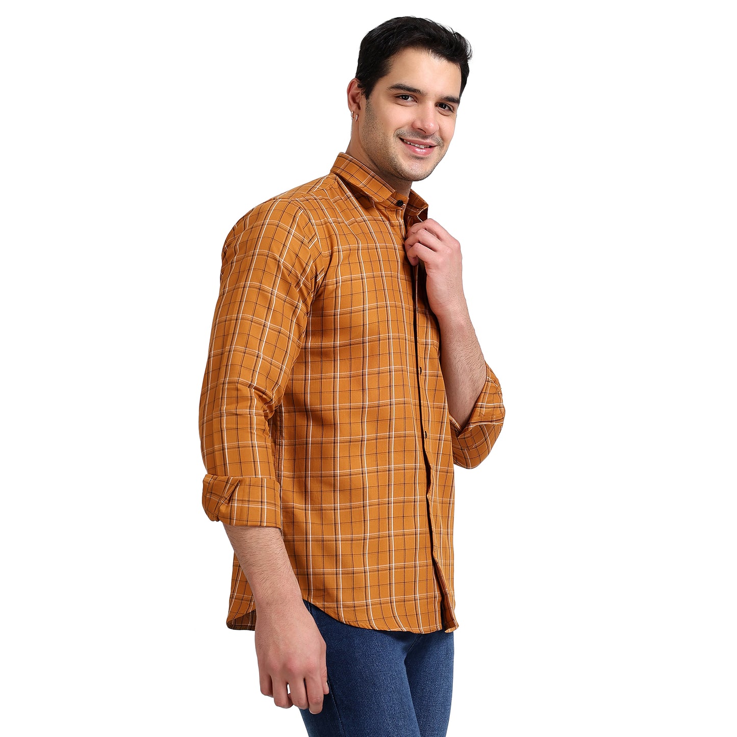 Mustard Colored Checkered Cotton Shirt