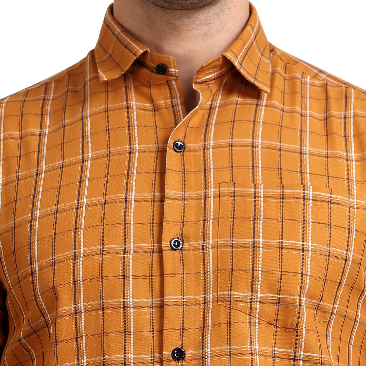 Mustard Colored Checkered Cotton Shirt