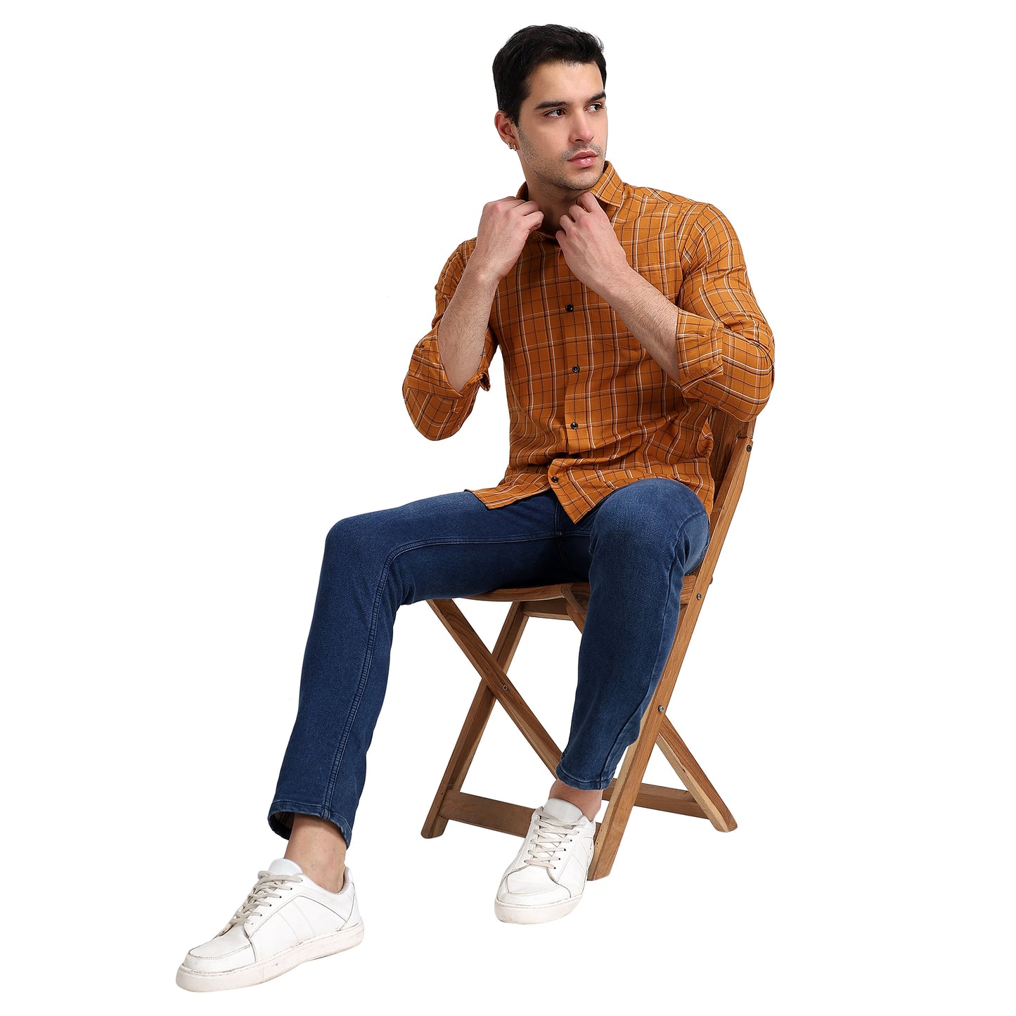 Mustard Colored Checkered Cotton Shirt