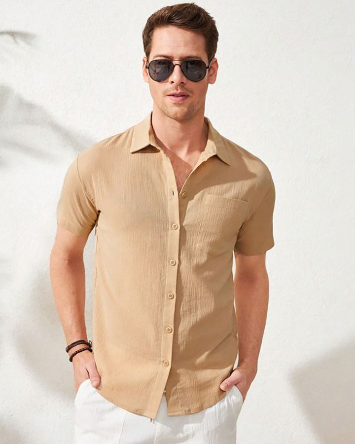 Men's Classic Beige Colored Half Sleeve Shirt