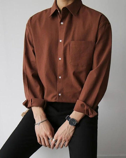 Formal Wear Brown Colored Solid Shirt