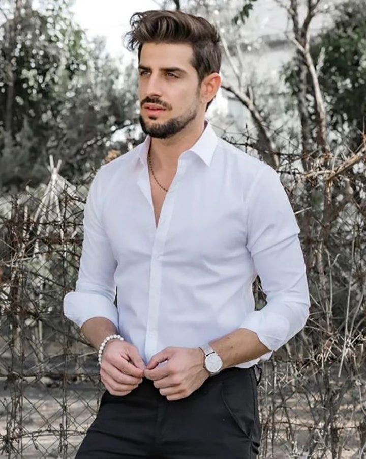 Formal White Colored Cotton Solid Shirt