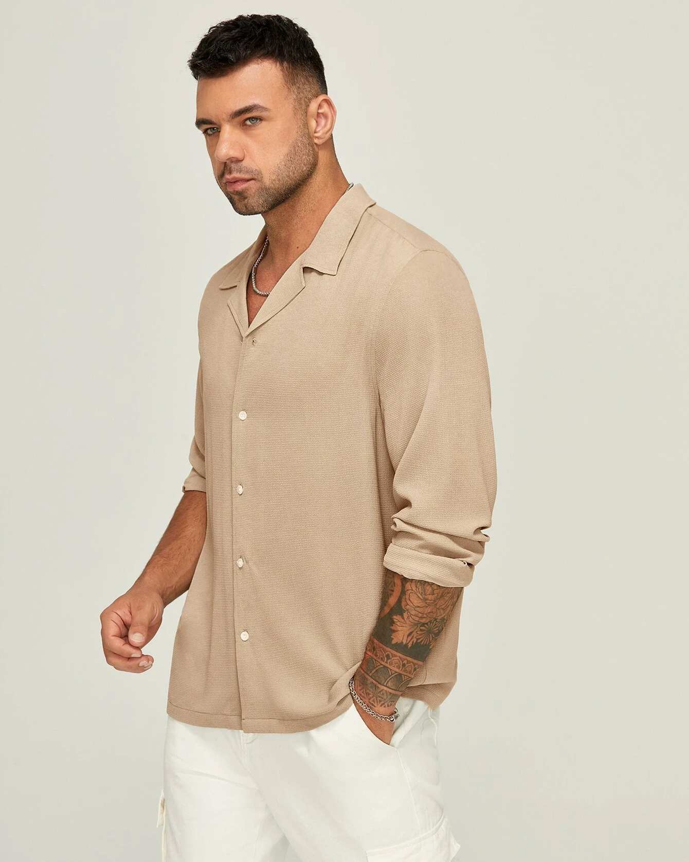 Stylish Solid Beige Colored Cotton Shirt