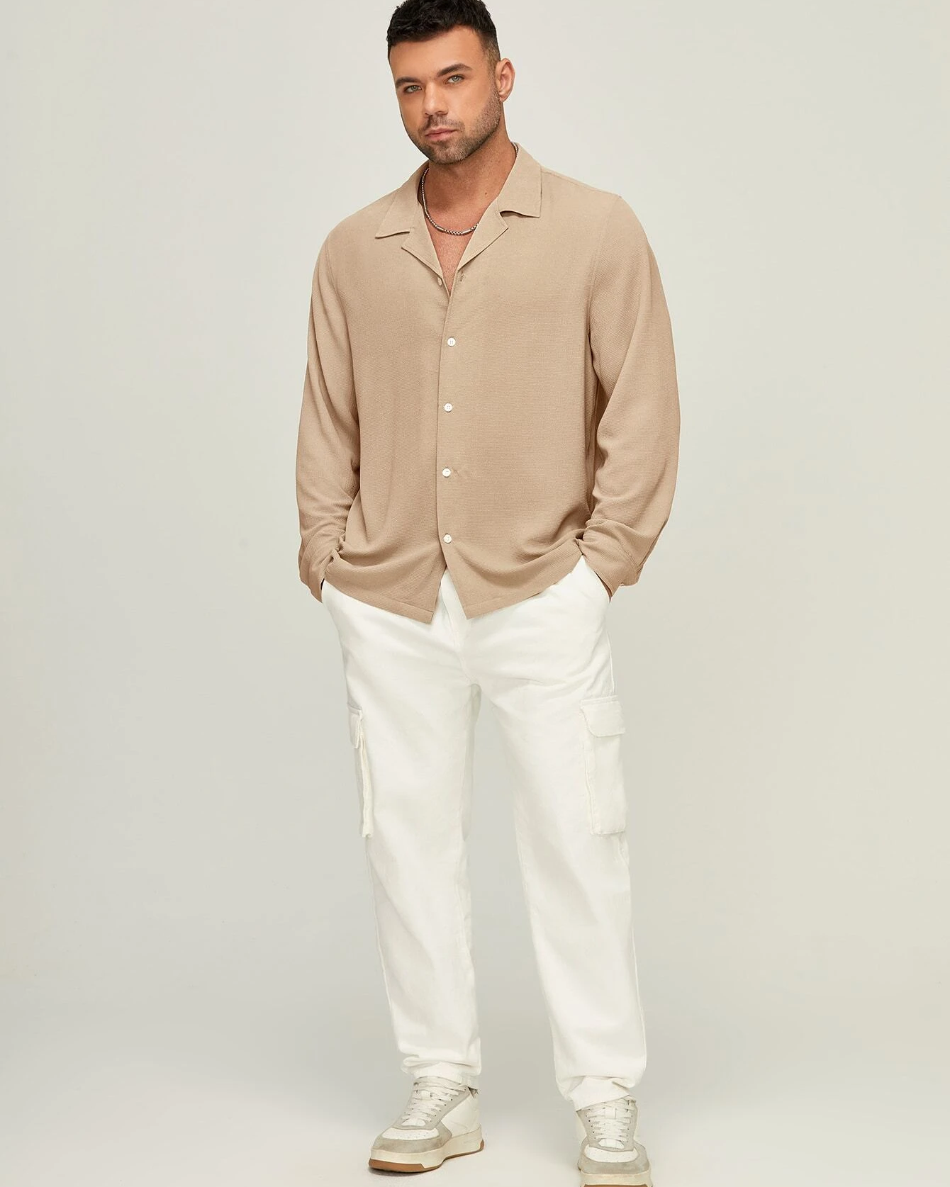 Stylish Solid Beige Colored Cotton Shirt