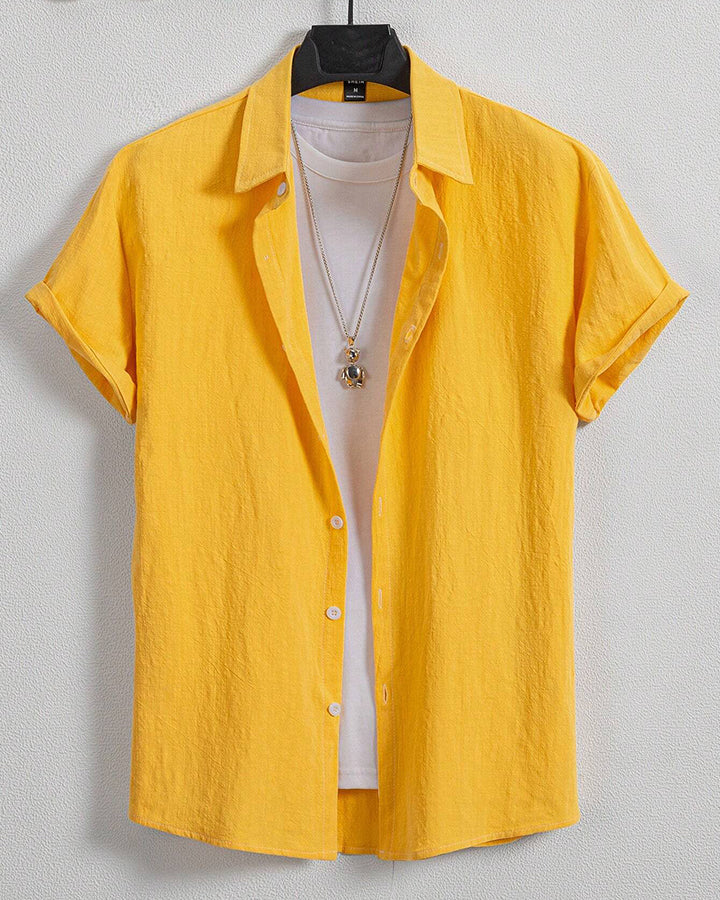 Atrractive Yellow Linen Half Sleeve Shirt