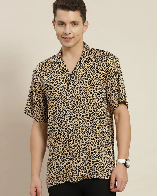 Beige & Black Colored Leopard Printed Shirt