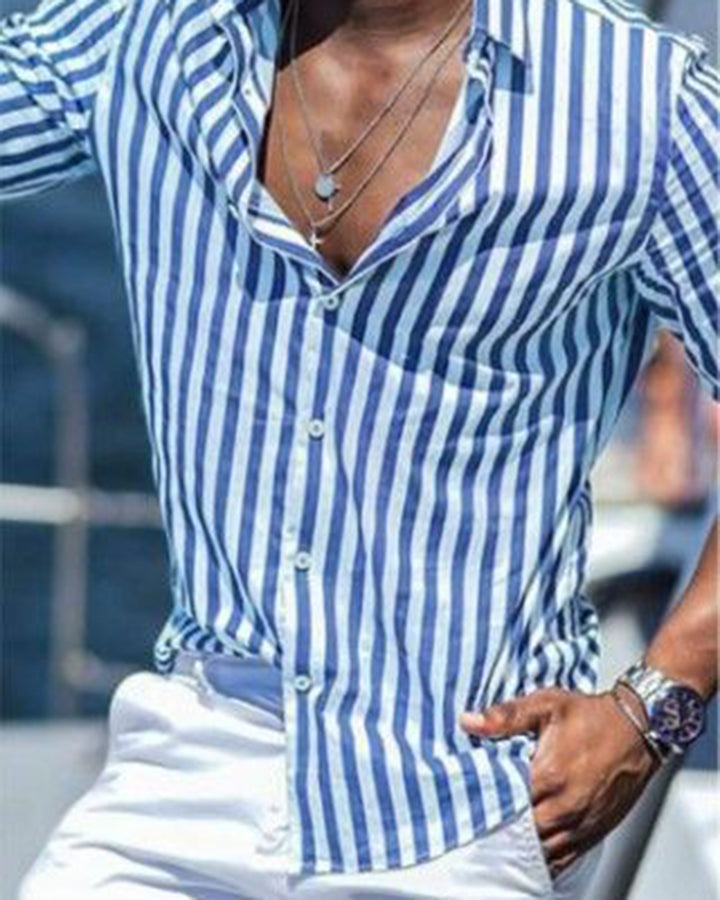 Premium Blue Colored Striped Cotton Shirt