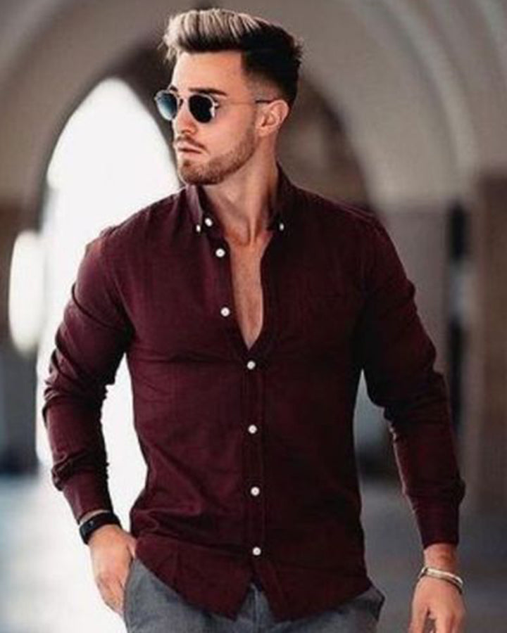 Maroon Colored Cotton Plain Shirt