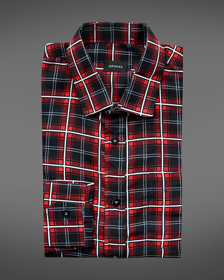 Red And Black Color Cotton Shirt