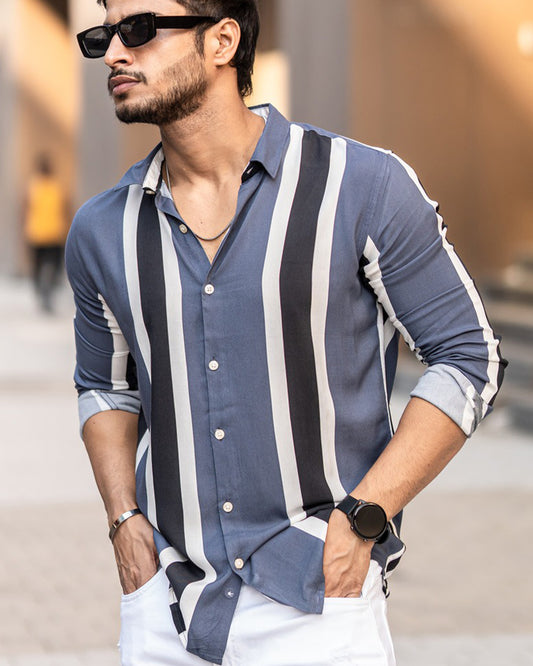 Blue & Black Colored Cotton Full Sleeve Shirt