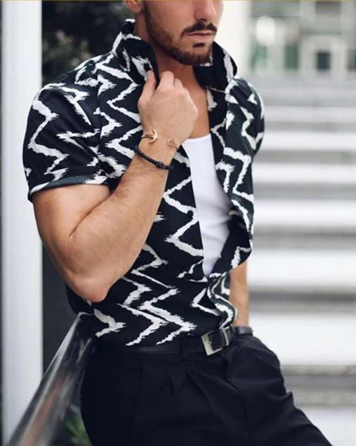 Black & White Cotton Half Sleeve Shirt