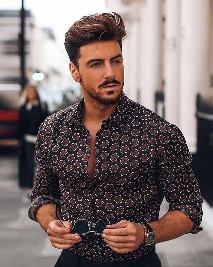 Brown Colored Floral Printed Full Sleeve Shirt