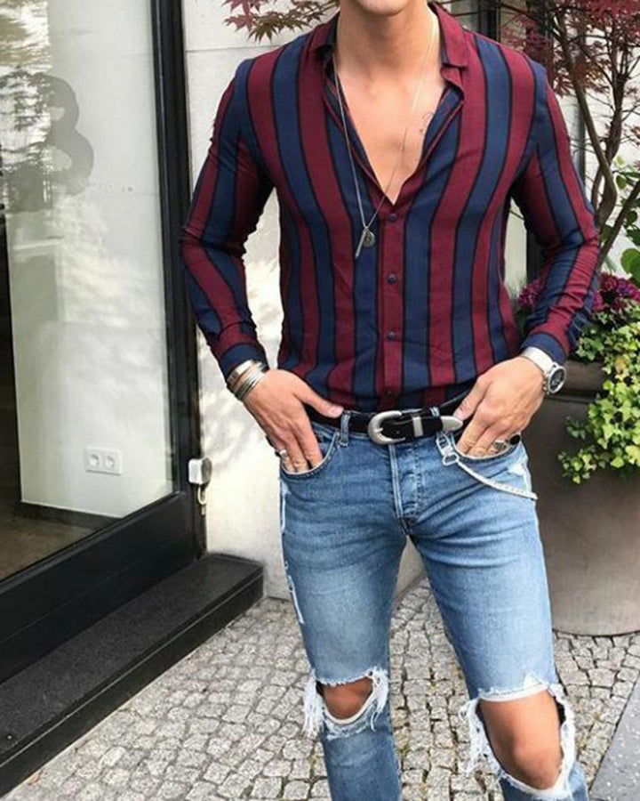 Maroon & Blue Colored Cotton Full Sleeve Shirt