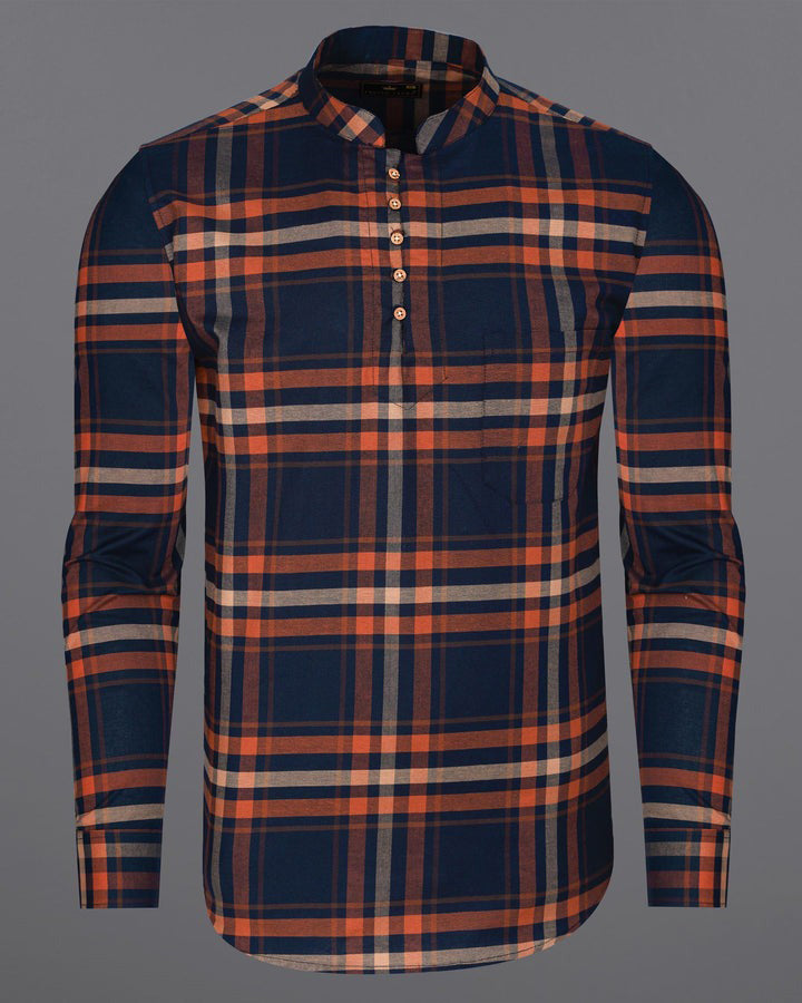 Orange Checks Printed Full Sleeve Shirt