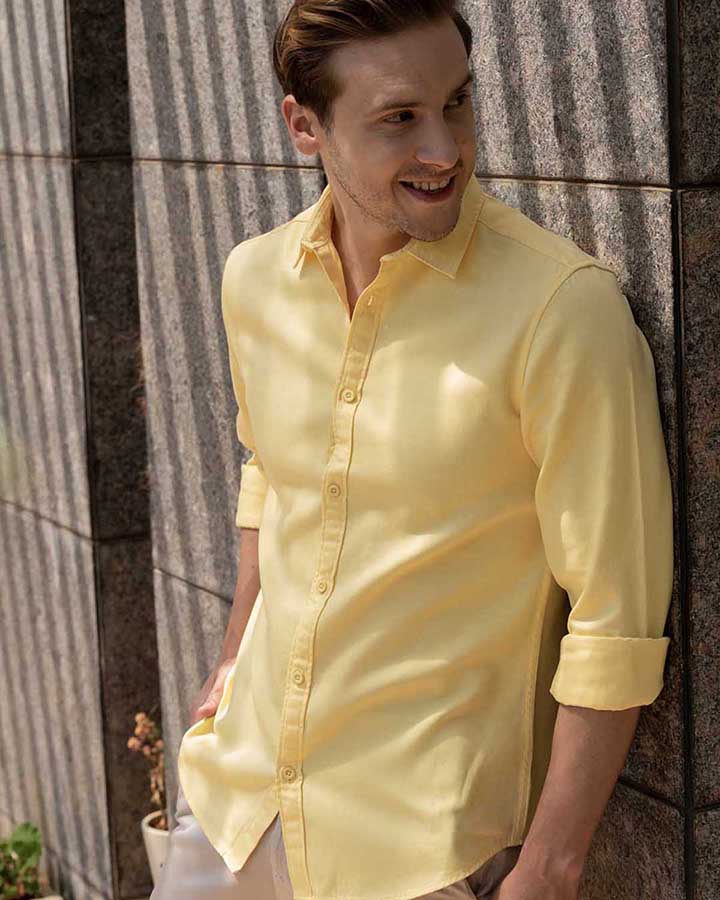 Latest Yellow Colored Linen Solid Shirt