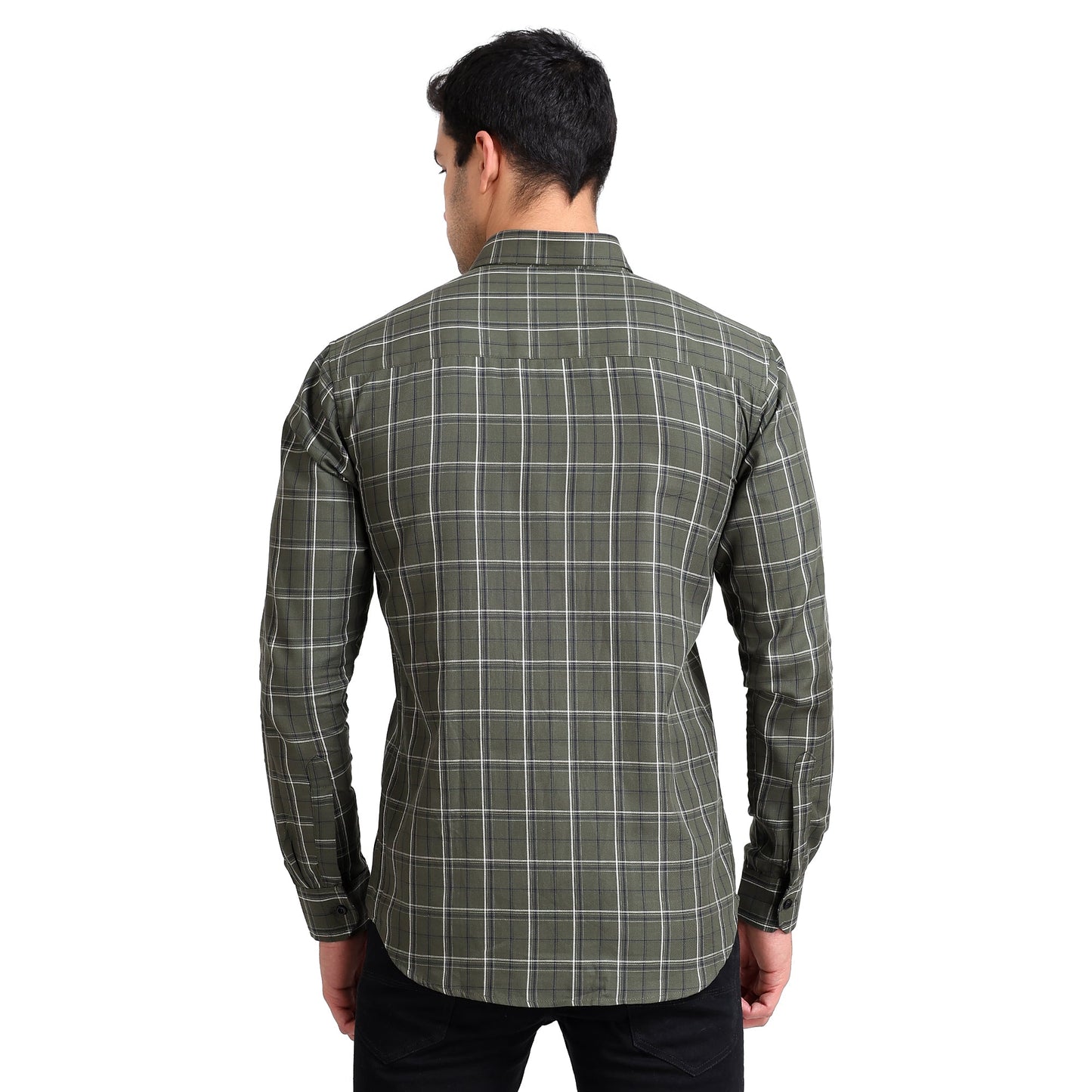 Olive Green Colored Cotton Checkered Shirt