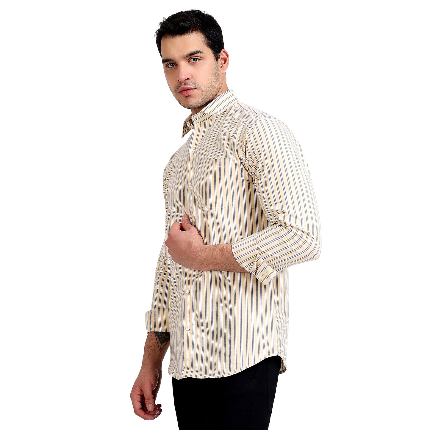 Yellow Colored Striped Cotton Shirt