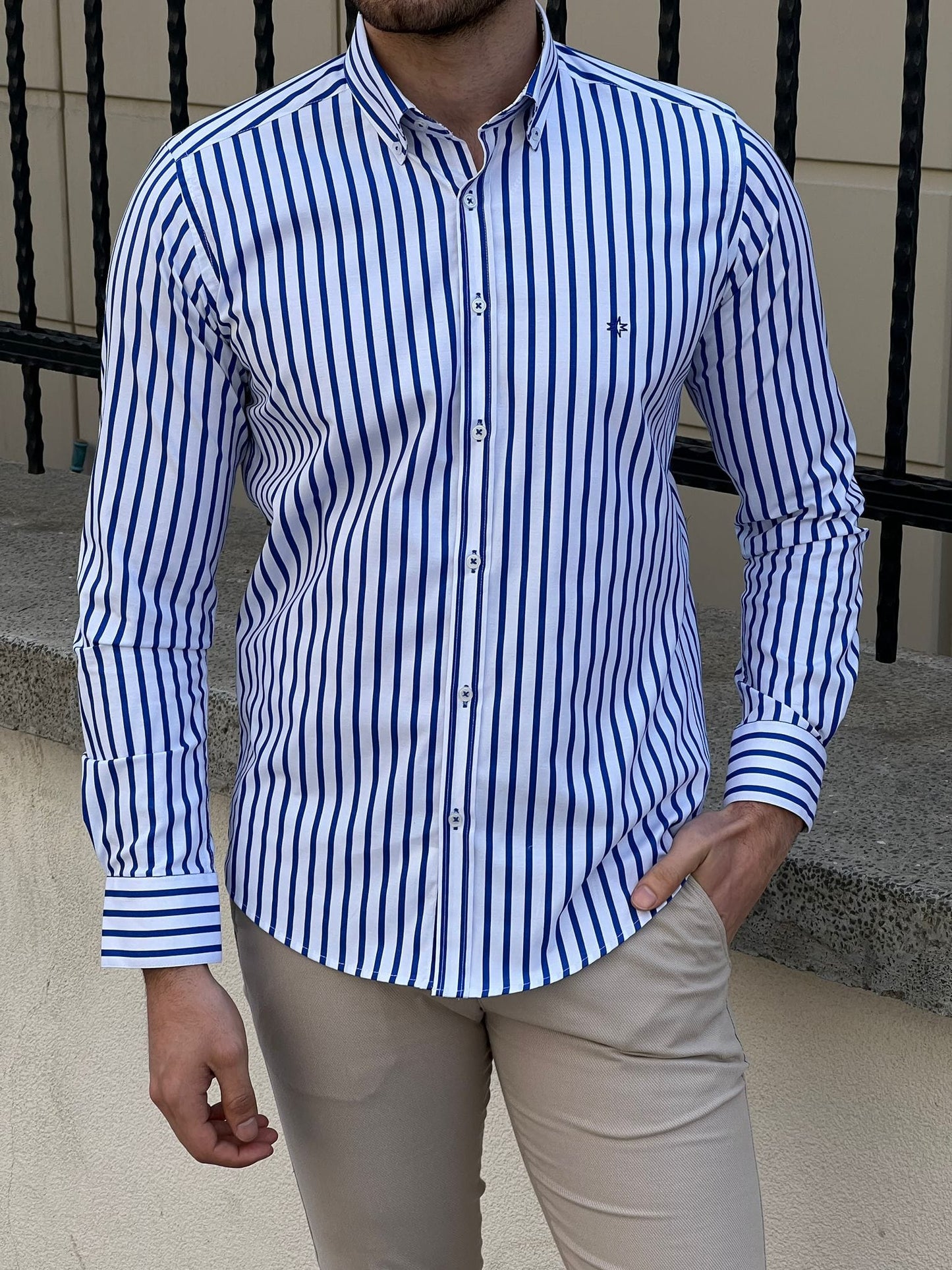 Formal Blue Colored Cotton Striped Shirt