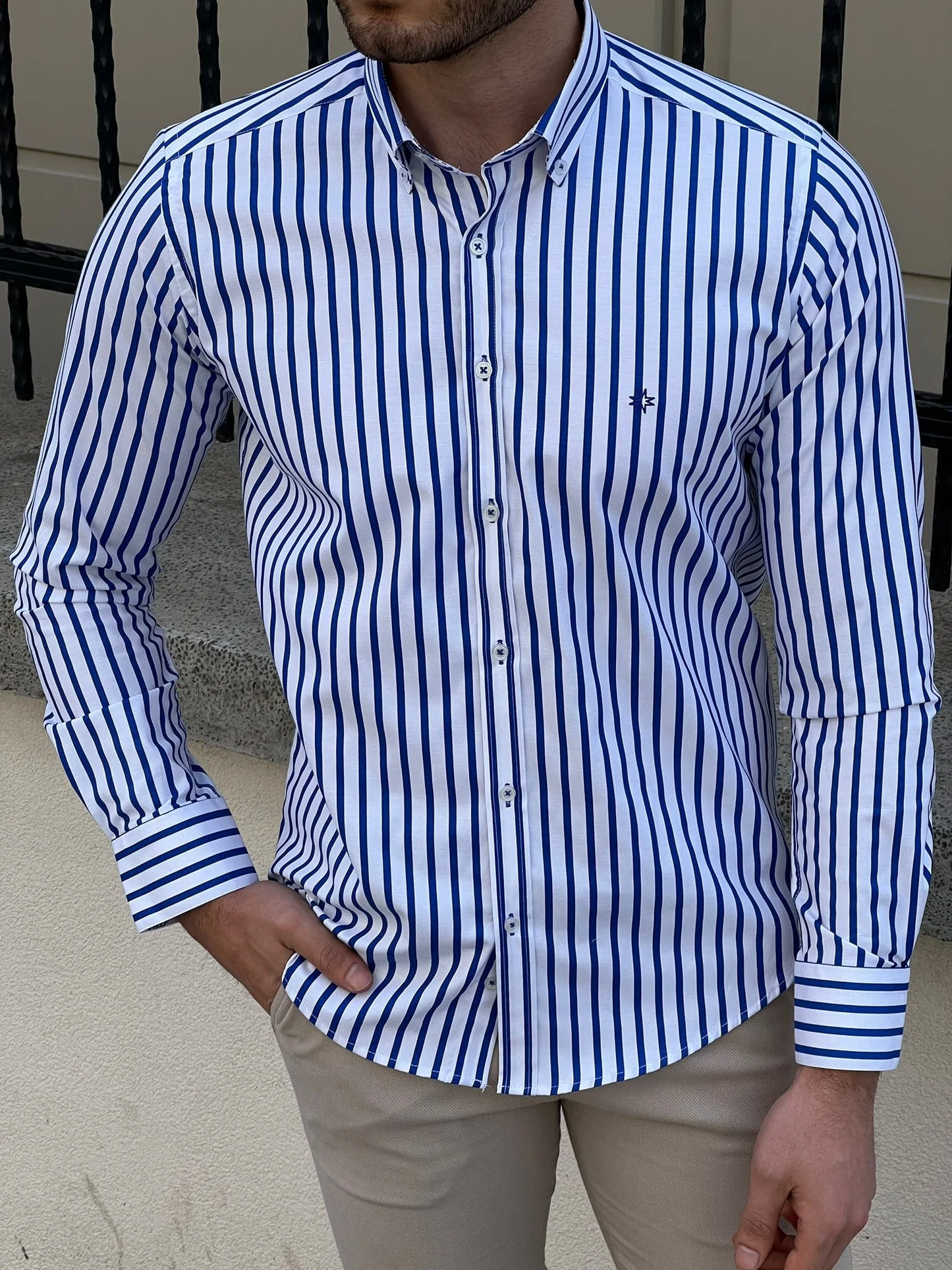 Formal Blue Colored Cotton Striped Shirt