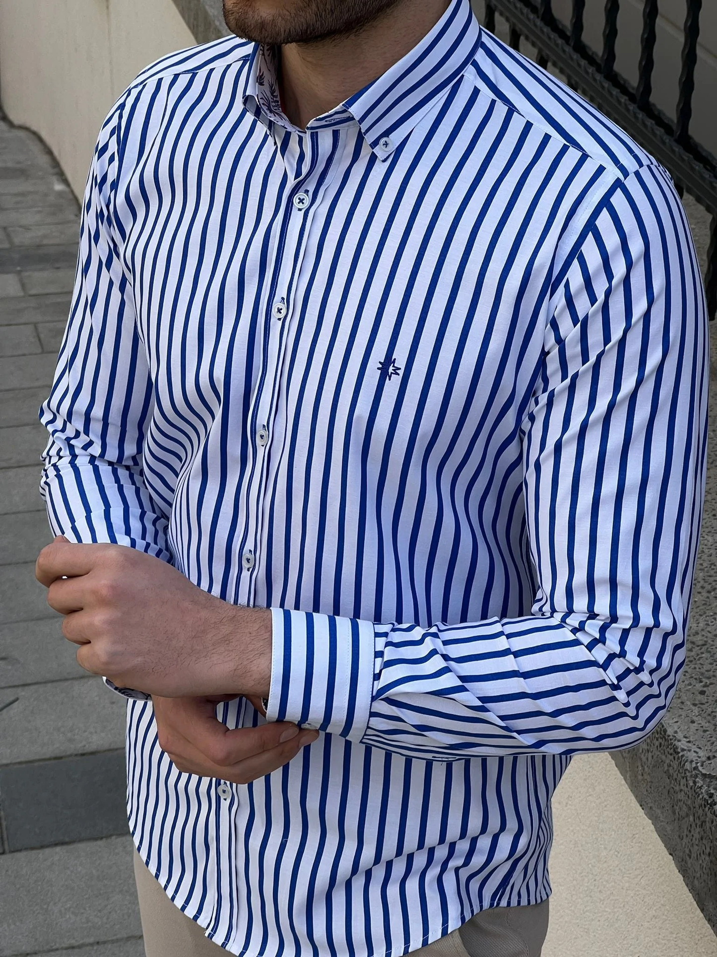 Formal Blue Colored Cotton Striped Shirt