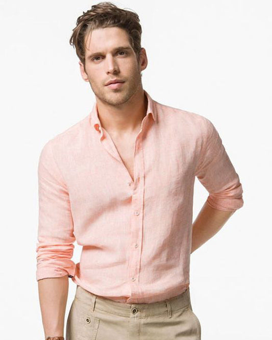 Formal Peach Colored Cotton Shirt