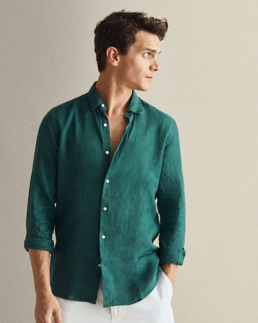 Olive Green Cotton Printed Solid Shirt