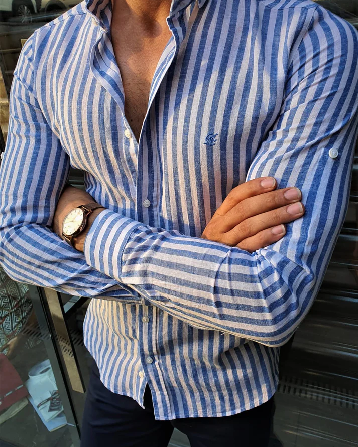 New Blue Striped Cotton Shirt