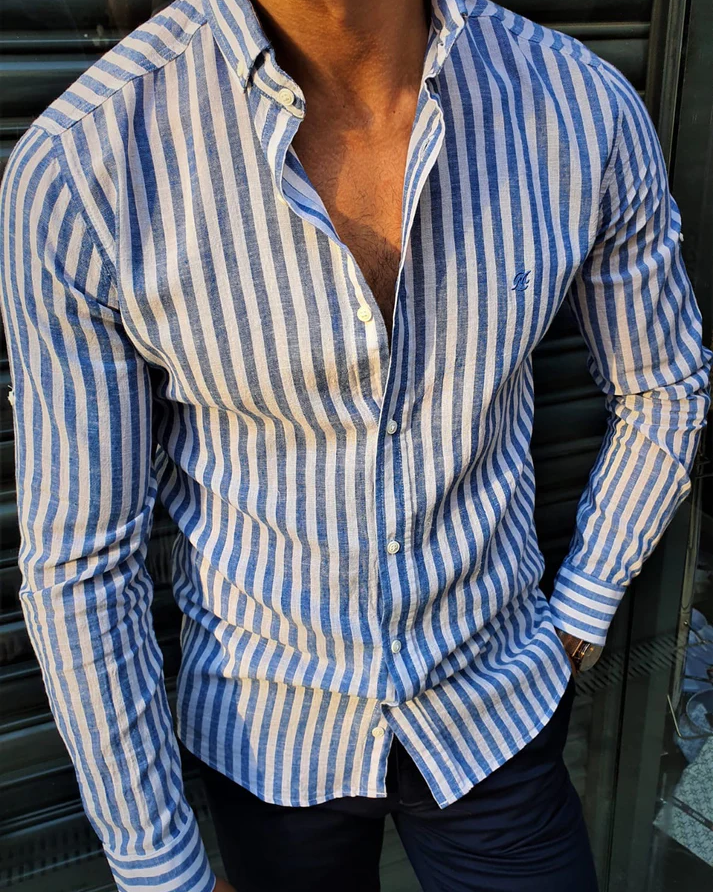 New Blue Striped Cotton Shirt