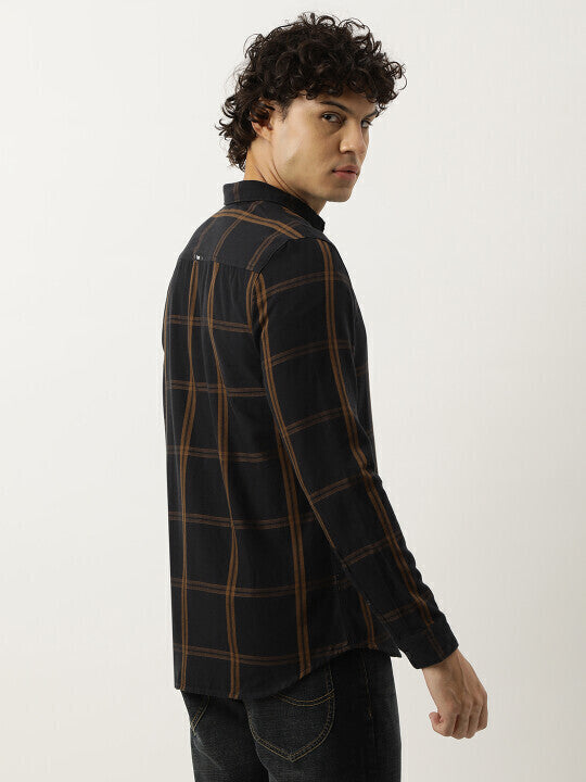 Men's Black Colored Cotton Checks Shirt